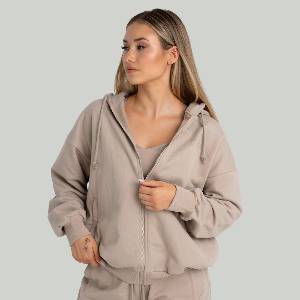 GymBeam STRIX Дамски суичър с цип Taupe XS