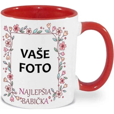 FOTOpošta hrnček s fotkou farebný rámik NAJLEPŠIA BABIČKA ČERVENÝ 350 ml