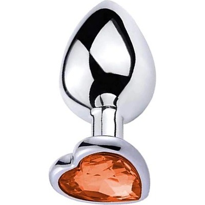 Sensual Метално дилдо Butt Plug "SILVER HEART ORANGE" 8 см. Размер-M