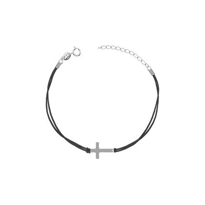 Nubis černý náramek se stříbrným křížkem IT0028-K