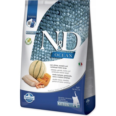 N&D Ocean Cat Kitten treska krevety tekvica a melón canatlupa 5 kg