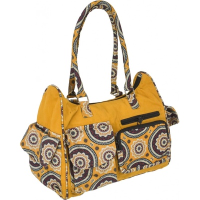 Sanu Babu bavlněná kabelka s potiskem mandal na zip 34x17x27cm + 25cm ucha Žlutá