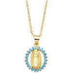 HARAHU Колие Медальон Дева Мария - Златна / Синя kp38854