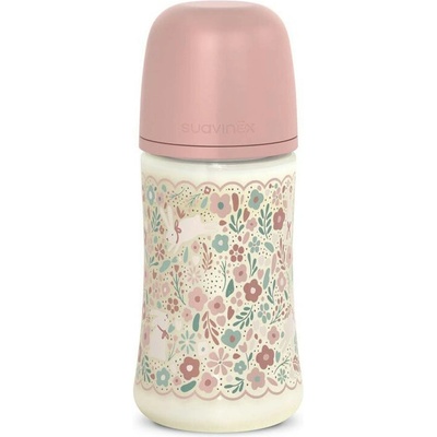 Suavinex Dojčenská fľaša Wonderland New Fyziol prietok M Ružový kvet 270 ml