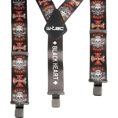 W-Tec Black Heart Suspenders Cross Skull