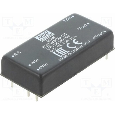 MEAN WELL RSDW60G-03 Měnič: DC/DC; 60W; Uvst: 18÷75VDC; Uvýst: 3,3VDC; Ivýst: 12A; THT