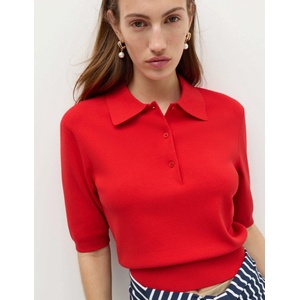 Marks & Spencer Плетен съкратен топ с яка Marks & Spencer червен Marks & Spencer | Cherven | ЖЕНИ | XL