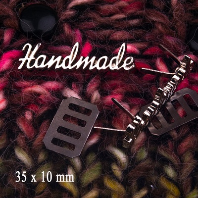 HAND MADE značka kovová 35x10mm Varianta: stříbrná