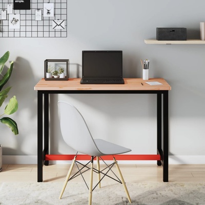 vidaXL Работна маса 115x55x81, 5 см масивно дърво бук и метал (3188904)