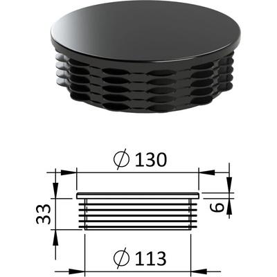 Vnútorná krytka guľatá ø 130 mm, plastová, čierna