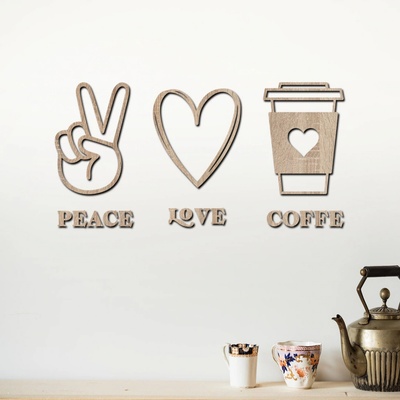 dřevo života Dřevěná dekorace na zeď Peace, love, coffee Rozměry (cm): 80x40, Zvolte barvu dekoru: Dub Sonoma
