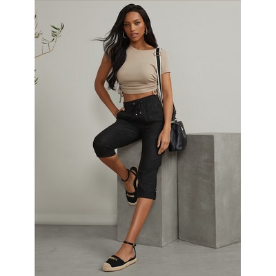 Guess dámské lněné capri kalhoty Charlotte černé