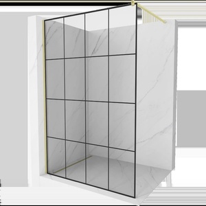 Mexen Kioto Душ стена Walk-in 150 x 200 см, черна решетка 8 мм, злато четкано - 800-150-101-55-77 (800-150-101-55-77)