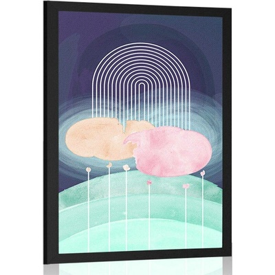 Plakát duha nad abstraktní loukou Mid-Century - 40x60 no frame