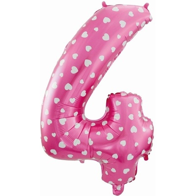 Godan balloons Fóliový balónek Číslo 4 růžový se srdíčky 61 cm KK