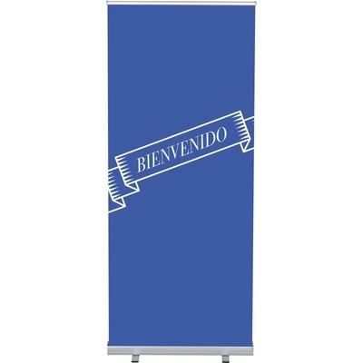 Jansen Display Set Roll-baneru Budget s vytištěným motivem, Přivítání, modrý, španělsky, 870 x 2080 mm
