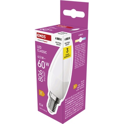 EMOS LED CLS CANDLE 6,5W60W 806lm E14 NW