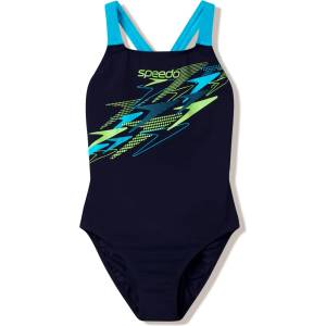 Speedo Дамски бански костюм Speedo Women's Medley Logo Medalist One Piece Swimsuit - Hyper Teal / Citrus Green - размер 42 (EU) (150-6093-0416)
