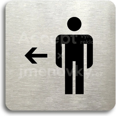 ACCEPT Piktogram WC muži vlevo - stříbrná tabulka - černý tisk bez rámečku