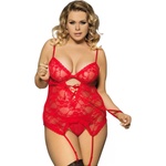 Sexy Elephant® Red Lace Round Open Back Teddy Lingerie 2XL