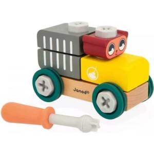 Janod BricoKids Дървен строителен комплект кола с инструменти Мечка 25 бр (J06458)