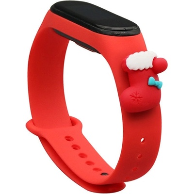 HQWear Резервна силиконова каишка Strap Xmas за Xiaomi Mi Band 4/Mi Band 3, Червен-Чорапче (10022249)