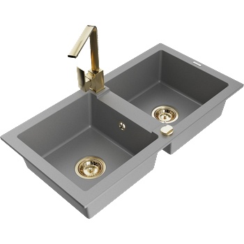 Mexen Mario двоен мивка от гранит с кухненски смесител Rita, сив - 6504-71-670300-50 (6504-71-670300-50)