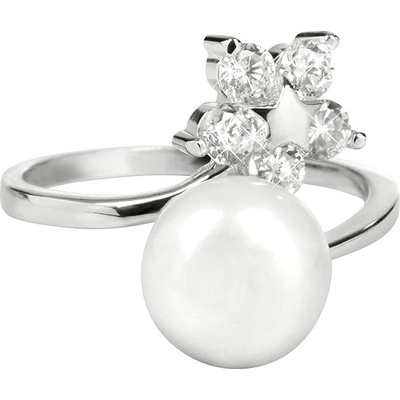 JwL Luxury Pearls Stříbrný prsten s pravou perlou a čirými krystaly JL0322