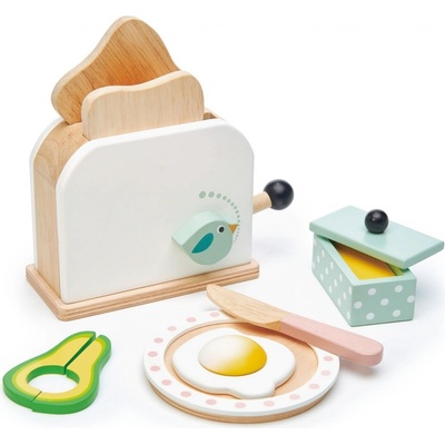 Tender Leaf Toys drevený hriankovač s avokádom Breakfast toaster set chlebíky vajíčko a riad