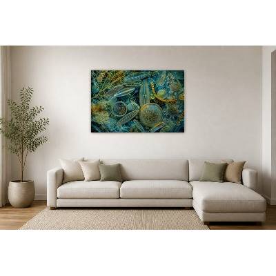 Obraz na plátně – Kompozice rozsivek v modrozelených tónech 135 × 90 cm