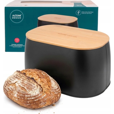 Černý kovový chlebník s prkénkem na krájení Altom Design, box na pečivo