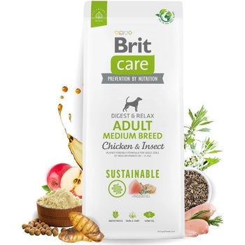 Brit Care Dog Sustainable Adult Medium Breed Chicken&Insect- Супер премиум суха храна за кучета от средните породи. С високоусвоим протеин от насекоми и пилешко месо 12 кг