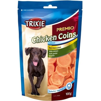 TRIXIE Premio Chicken Coins - Лакомство за кучета с пилешко месо под формата на монетки, 2 броя х 100 гр