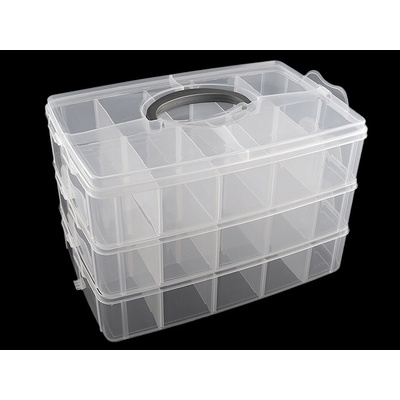 Plastový box / kufřík 3 patrový s rukojetí 18x24x16 cm - velký