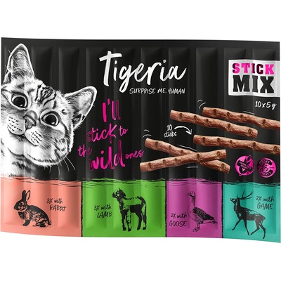 Tigeria 10х5г Tigeria Sticks, лакомство за котки - смесена опаковка (4 вида)