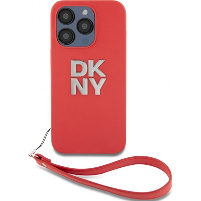 DKNY PU Leather Stack Logo Wrist Strap pre Apple iPhone 14 Pro, ružová