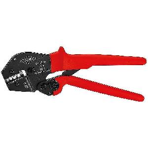 KNIPEX Клещи за кримпване на кабелни накрайници 0.5-10мм2 DIN неизолирани, закалени, синьо-червена ръкохватка 250мм, с пружина, Knipex (K975213)
