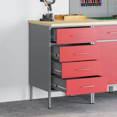 vidaXL Работна маса с чекмедже Червен и сив 50 x 55 x 85 см (4103461)