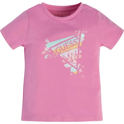 GUESS Розова тениска с къс ръкав с цветна щампа отпред за момиче Guess