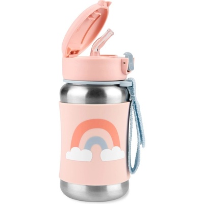 SkipHop Spark Style Fľaša so slamkou na vodu nerez Dúha oranžová 350 ml