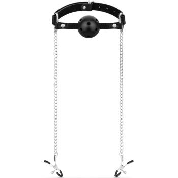 Bedroom Fantasies Ball Gag with Nipple Clamps Black