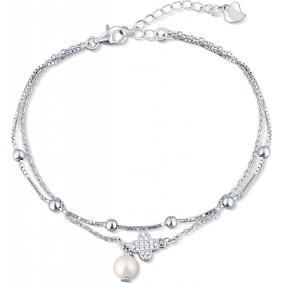 JwL Luxury Pearls Dvojitý strieborný náramok s pravou perlou a zirkónmi JL0801