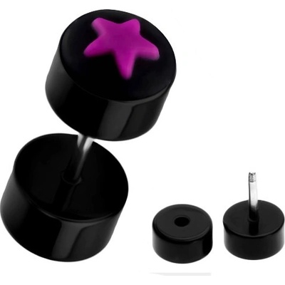 Šperky eshop černý fake piercing do ucha akrylový růžová hvězda PC30.26
