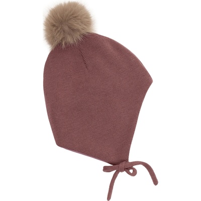Detská zimná merino čiapka so šnúrkou a odopínateľným brmbolcom Minymo červená Rose Taupe
