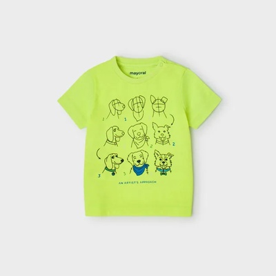 MAYORAL Тениска с къс ръкав за момче в зелено draw с кученце Майорал