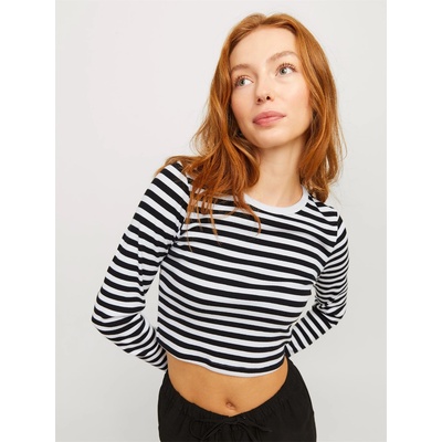 JJXX Къса блуза JJXX Women's Feline Long-Sleeve Striped Crop Top - Bright White