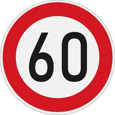 Dopravní značka B20a(60) Nejvyšší dovolená rychlost (60 km/h)