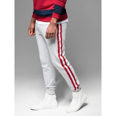 Ombre Clothing Мъжки спортни панталони с кантове и ребрести крачоли - сив меланж Ombre Clothing | Siv | МЪЖЕ | 30/32