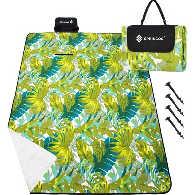SPRINGOS Pikniková deka 200x150 cm zelená s listy PM040 – Sleviste.cz