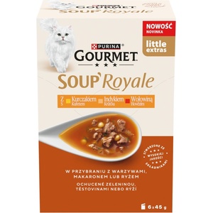 Gourmet Soup Royale Храна за възрастни котки с пиле, пуйка и говеждо месо 6 x 45 г